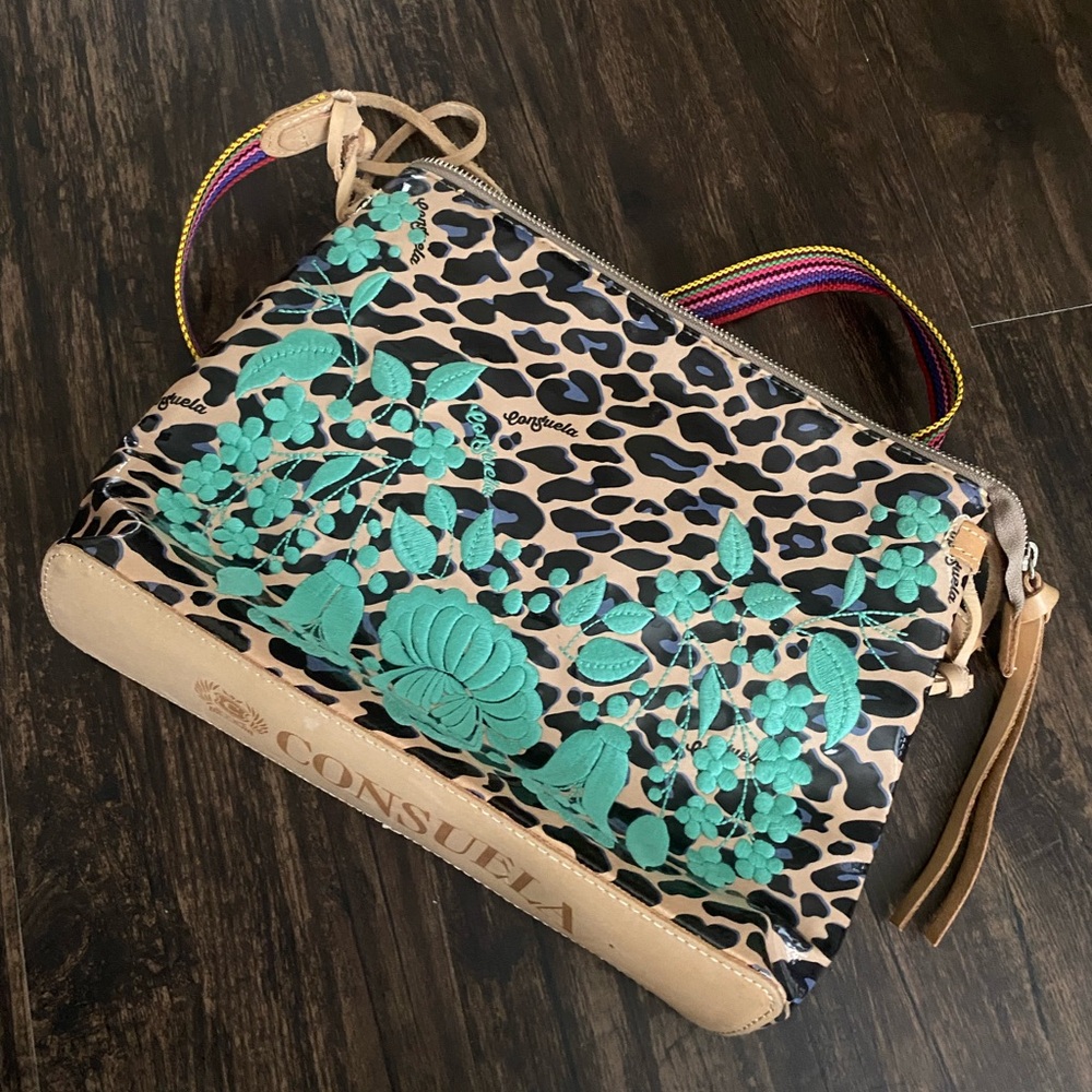 Consuela Leopard and Teal Floral Clutch